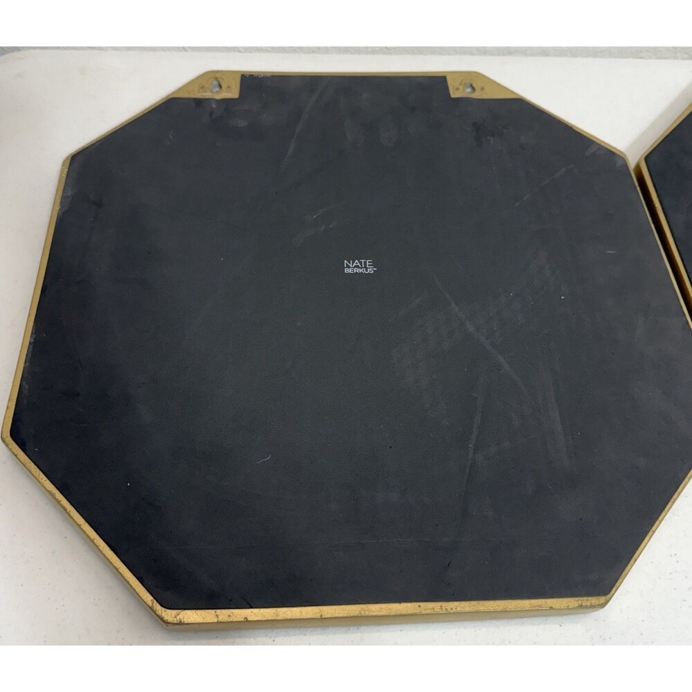 Nate Berkus La Rouse Designer Red Enamel Goldtone Octagon Wall Mirror Set MCM - Picture 13 of 14